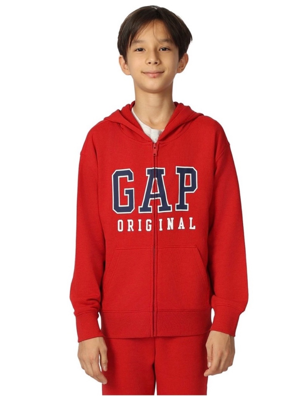 GAP Red Zip-Up Hoodie with Navy Logo
